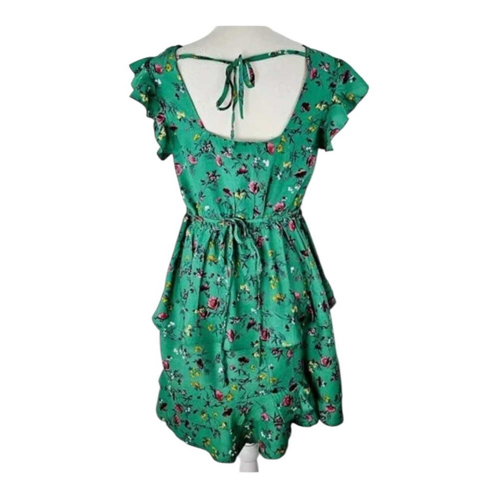 Lottie & Holly BOG Collective Green Pink Floral Tiered Mini Sundress L - Picture 2 of 6